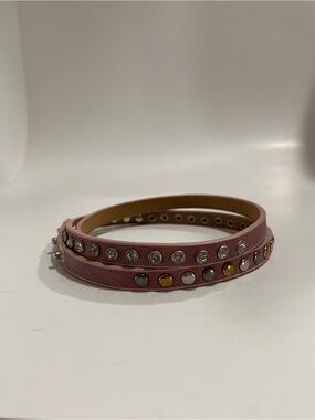 Pink Double-Wrap Studded Faux Leather Bracelet with Crystal Accents